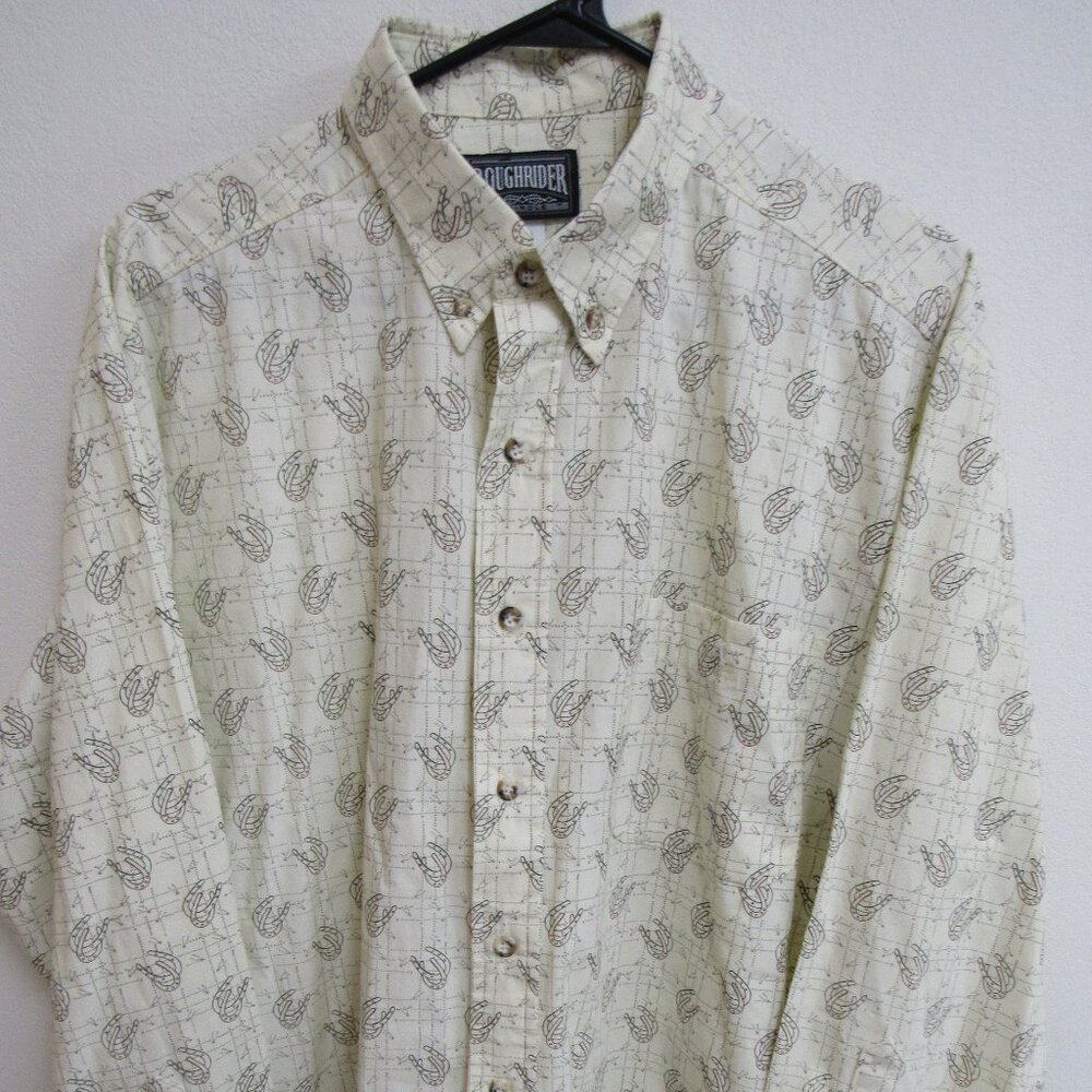Vintage Roughrider‎ by Circle T Horseshoe AOP Long Sleeve Western Shirt Large